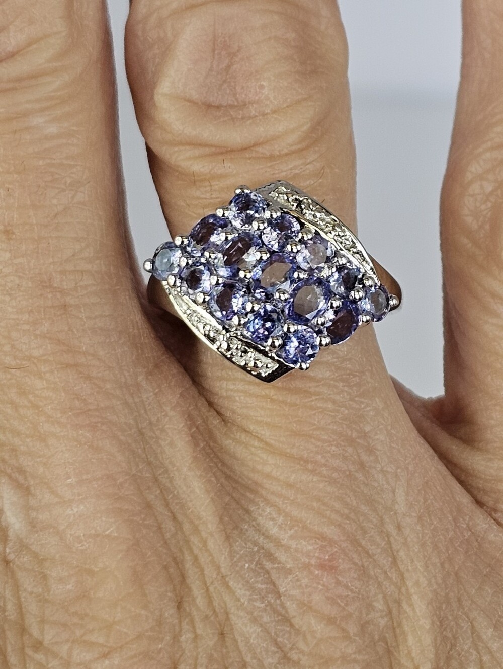 Natural Tanzanite & Diamond Ring Sterling Silver Rhodium Overlay Size 7 NEW - Picture 5 of 5